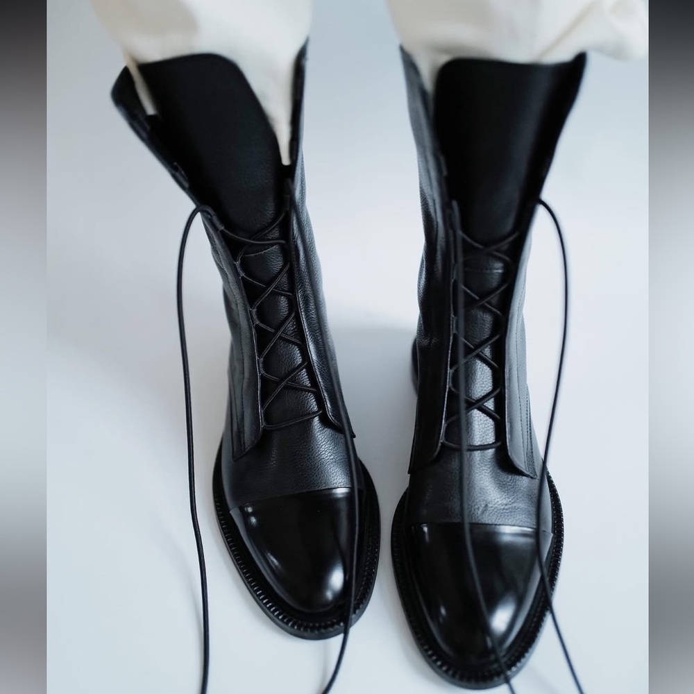 Inch2 Black Brogue Lace-Up black Leather Boots size 6 36